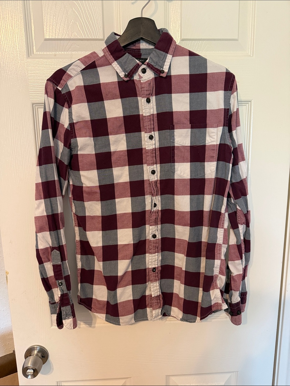 Banana Republic Men's Burgundy, Gray & White Plaid Button-Down Shirt